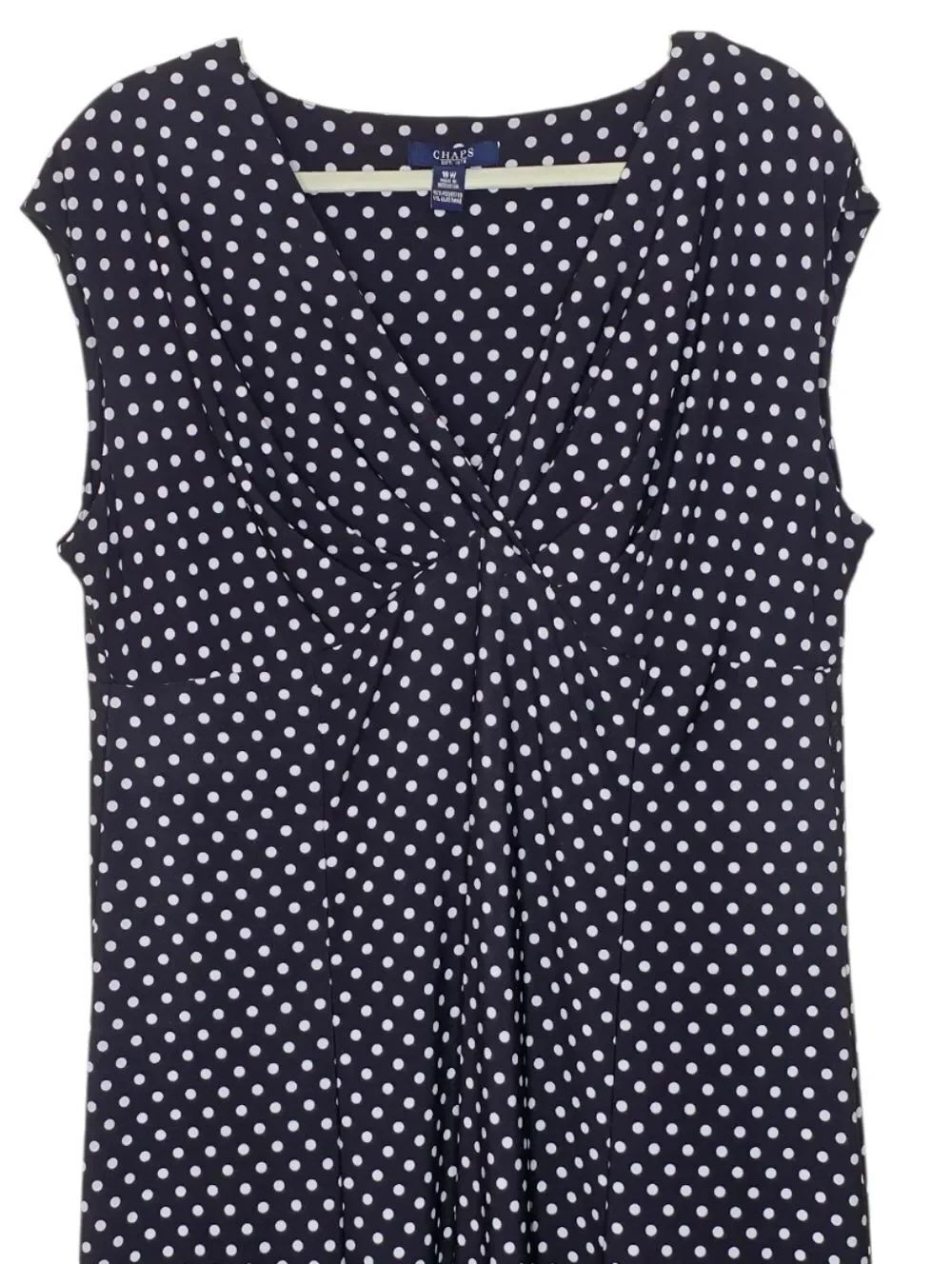Chaps Black & White Polka-dot Print V-neck Cap Sleeve A-line Dress - Picture 4 of 6